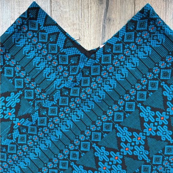 Vintage Guatemalan PONCHO Blue Black Orange Brocade Cotton Blend Hand Loomed - Picture 13 of 14